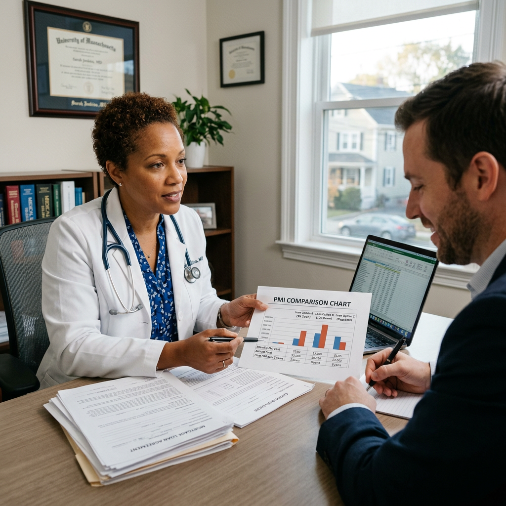 Florida physician comparing Physician Mortgage Loan options with and without Private Mortgage Insurance (PMI).